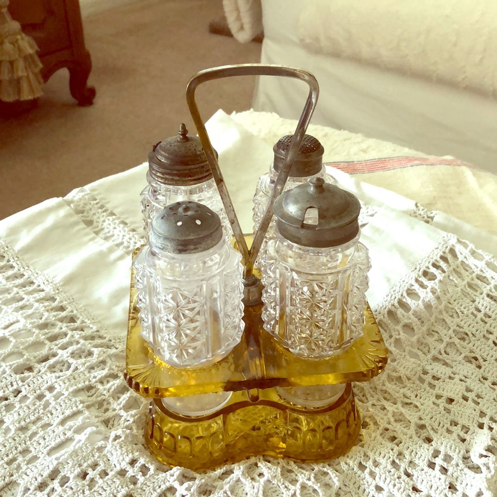 Antique Amber US Glass 1890’s Era Condiments Server